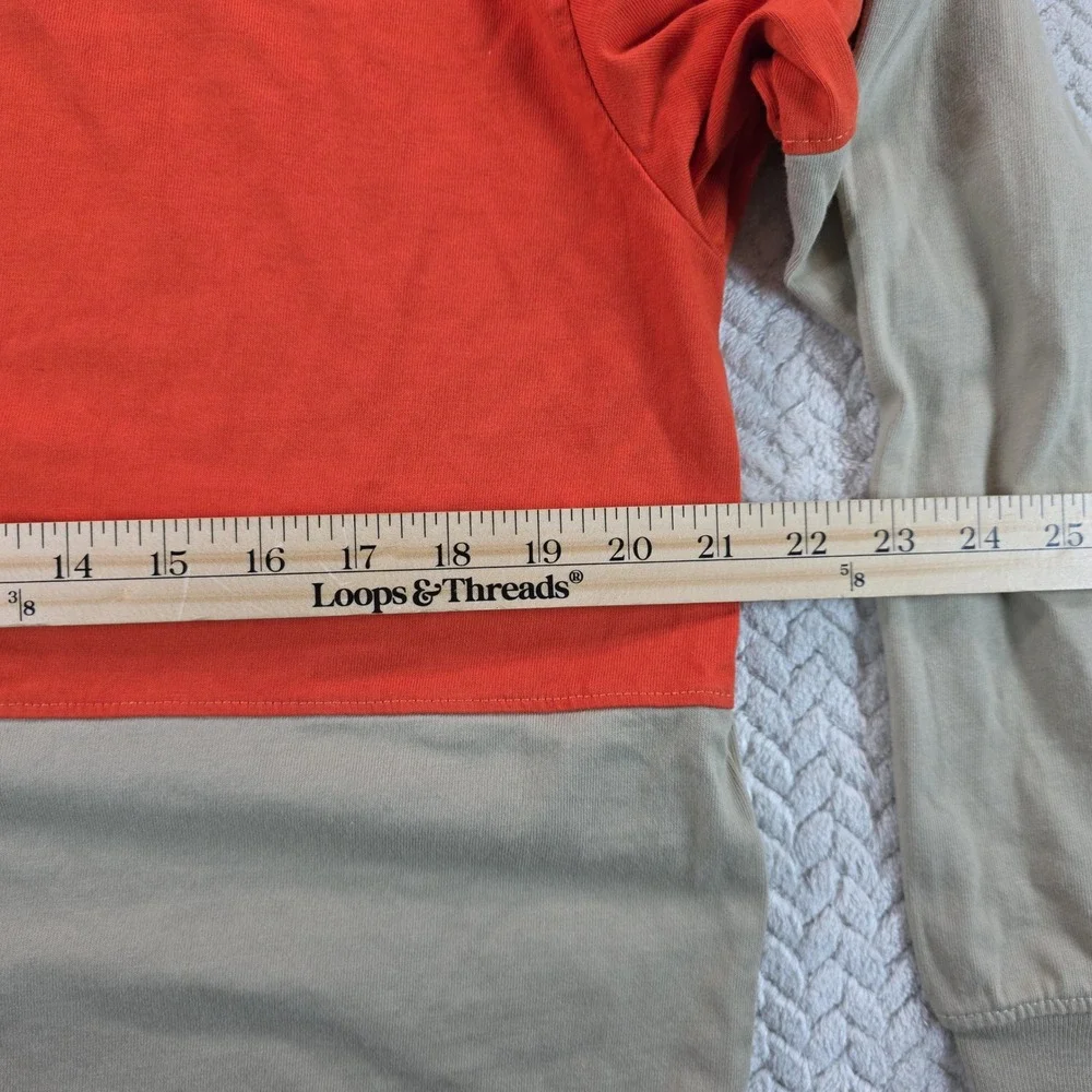 The North Face Mens Orange Khaki Colorblock Hooded Long Sleeve Tee Shirt M